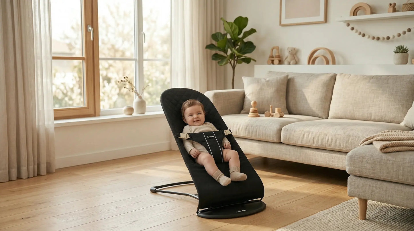 Silla mecedora LazyBoy negra MemoKoala en living moderno - mecedora bebé desde 0 meses