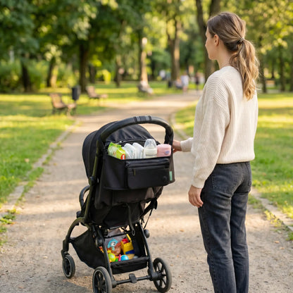 Madre con organizador Take&Go MemoKoala en parque - cliente real Chile