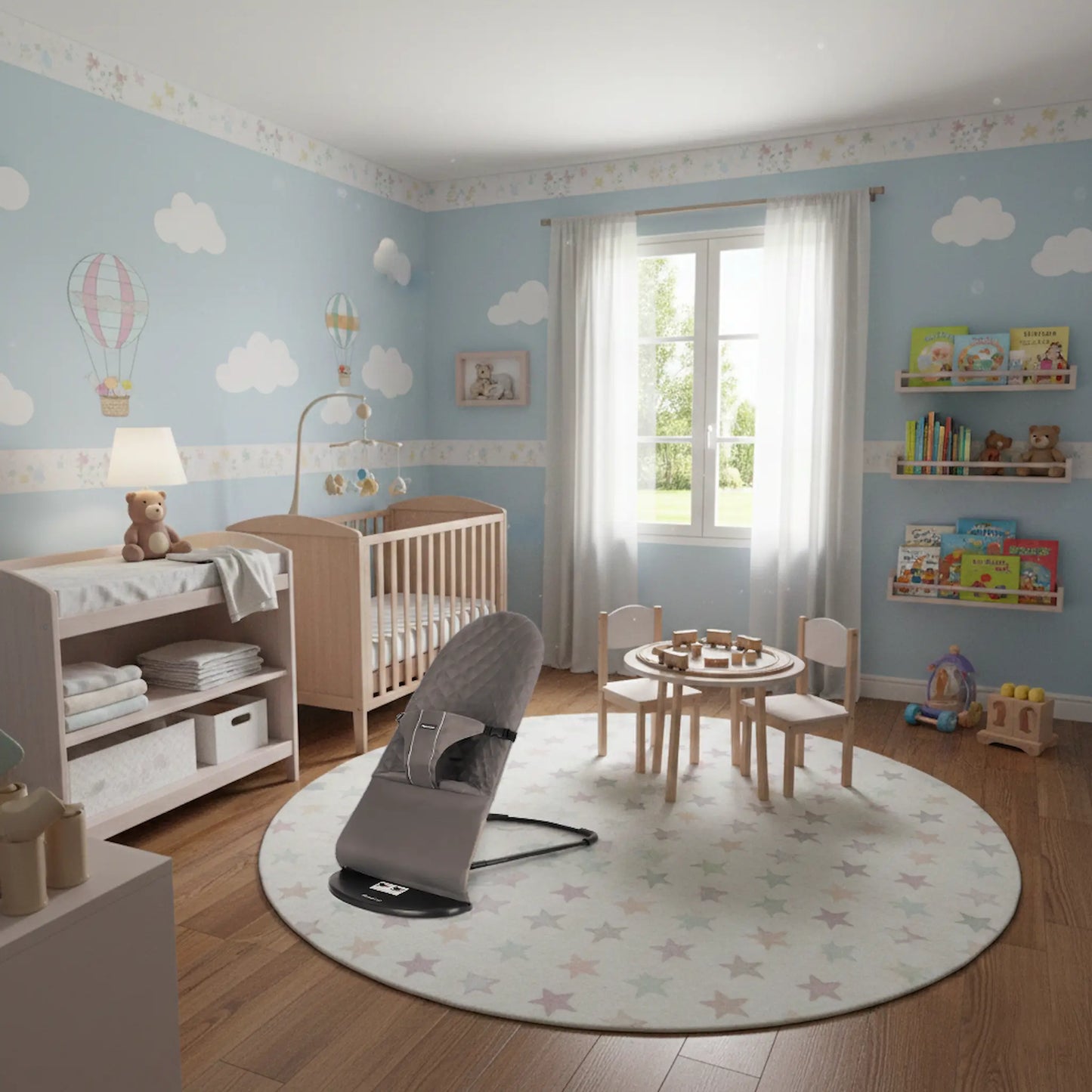 Silla mecedora LazyBoy gris MemoKoala en habitación bebé - mecedora portátil interior