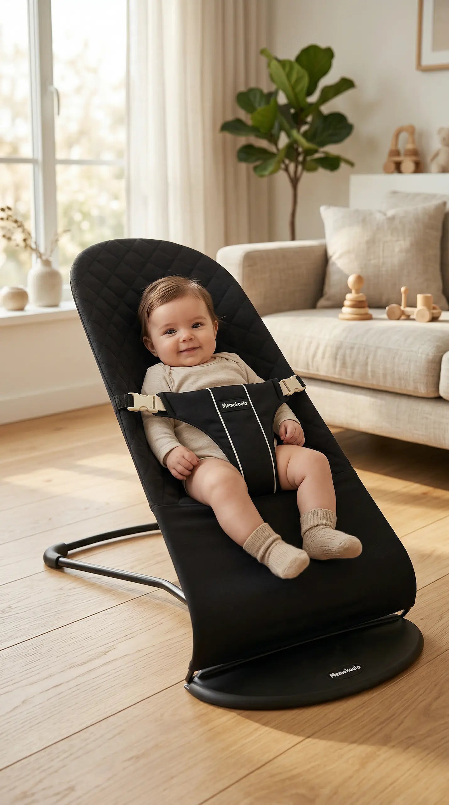 Bebé en silla mecedora LazyBoy negra MemoKoala - mecedora para recién nacido Chile